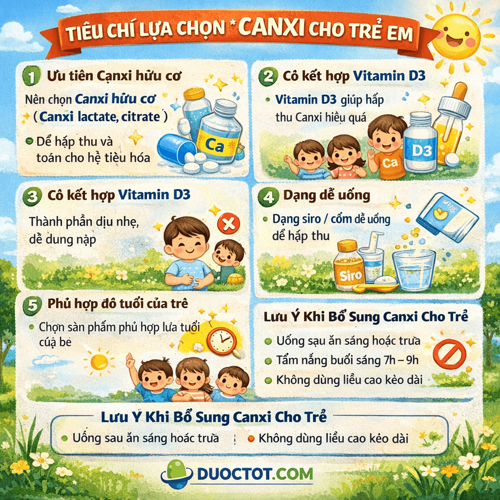 Tiêu chí lựa chọn Canxi cho trẻ em